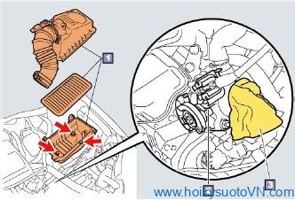 Hình 10: Cách tháo ống của lọc gió ra khỏi cổ họng gió